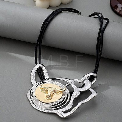 Alloy Cattle Head Pendant Imitation Leather Cord 3-Strand Necklaces for Women WG24E1E-01-1