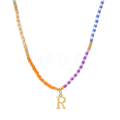 Rainbow Gradient Glass Seed Beaded Necklaces AF2375-18-1