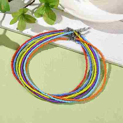 7 Pcs 7 Colors Chakra Jewelry Glass Seed Beaded Necklaces Set NJEW-JN03803-1