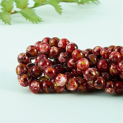 2 Strands 2 Colors Natural Imitation South Red Agate & Rainforest Agate Beads Strands G-SZ0001-46-1