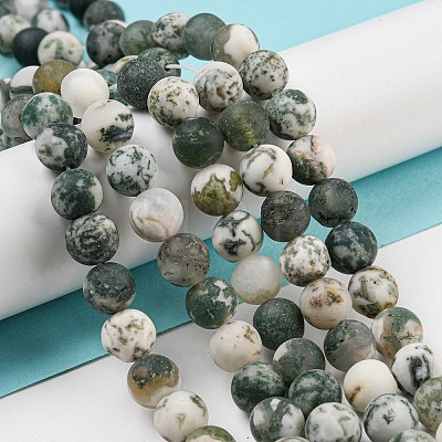 Natural Tree Agate Frosted Agate Round Gemstone Beads Strands X-G-O151-01-8mm-1