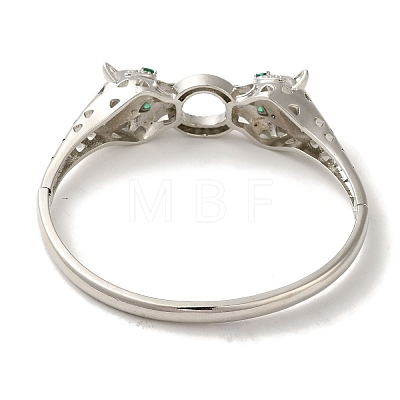 Brass Pave Clear & Green Cubic Zirconia Leopard Hinged Bangle for Women BJEW-K246-19D-P-1