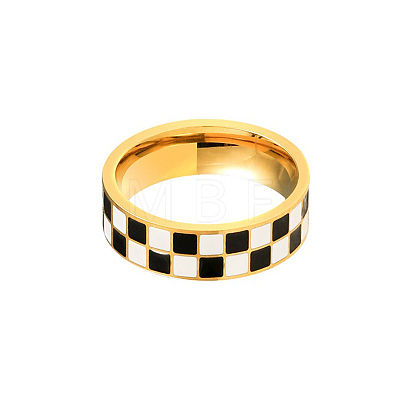 Black & White Checkerboard Titanium Steel Enamel Finger Rings FS-WG83B81-02-1