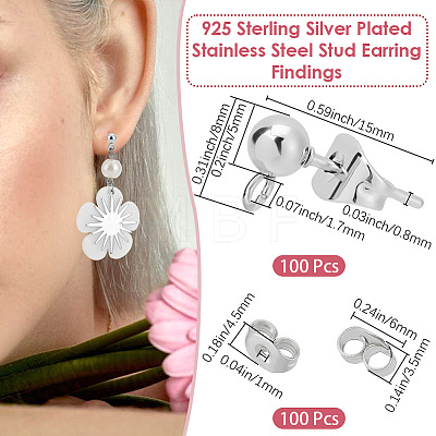 304 Stainless Steel Stud Earring Findings STAS-BBC0008-36C-1