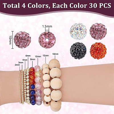 120Pcs 4 Colors Pave Disco Ball Beads RB-PH0001-58-1