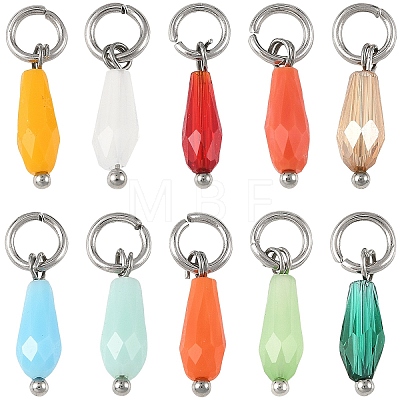 50Pcs 10 Colors Glass Pendants PALLOY-YW00184-1