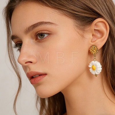 304 Stainless Steel & Handmade Porcelain Stud Dangle Earrings WG2AA73-01-1