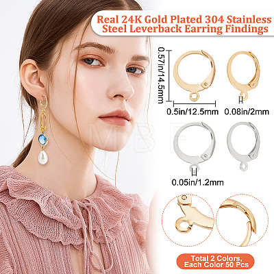 100Pcs 2 Colors 304 Stainless Steel Leverback Earring Findings STAS-BBC0001-46-1