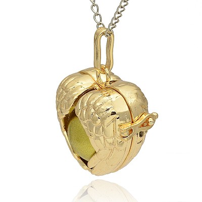 Golden Tone Brass Hollow Heart Cage Pendants KK-J241-01G-1