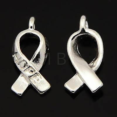 Breast Cancer Awareness Ribbon Carved Word Hope Tibetan Style Alloy Message Pendants TIBEP-S278-S-FF-1