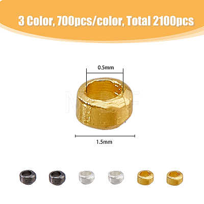 2100Pcs 3 Colors Rondelle Brass Crimp Beads KK-HY0001-56-1