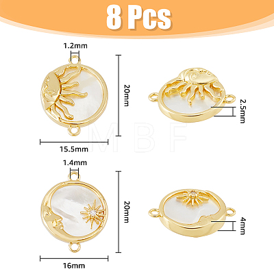 8Pcs 4 Styles Eco-Friendly Rack Plating Brass Connector Charms with White Shell KK-DC0003-32-1