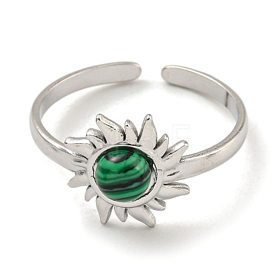 304 Stainless Steel Synthetic Malachite Cuff Rings G-Z056-01P-02-1