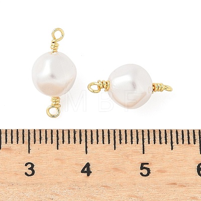 White ABS Plastic Imitation Pearl Round Connector Charms KK-C097-03G-1