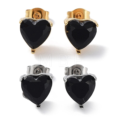 6 Pair 2 Color Heart Cubic Zirconia Stud Earrings EJEW-A024-15D-1