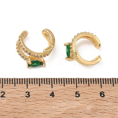 C-Shaped with Teardrop Brass Micro Pave Cubic Zirconia Cuff Earrings EJEW-L316-01G-13-1