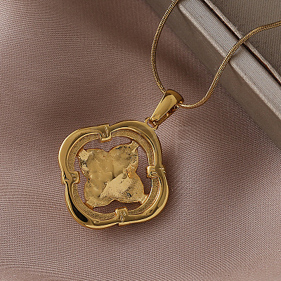 316 Surgical Stainless Steel Enamel with Imitation Pearl Clover Pendant Necklaces for Women LY2374-1