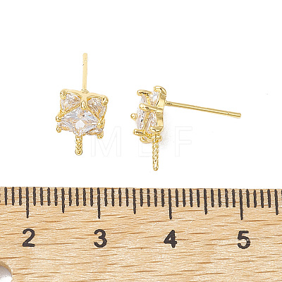 Rack Plating Brass Micro Pave Cubic Zirconia Studs Earrings Fiinding KK-K360-29G-1