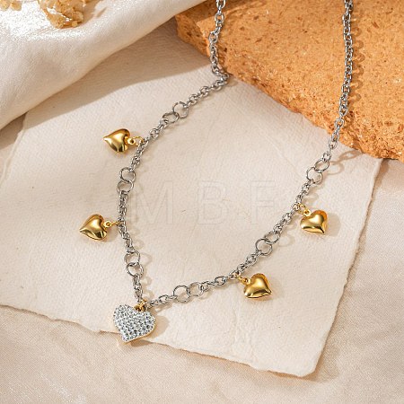 Duo Tone 304 Stainless Steel Crystal Rhinestone 5 Heart Pendant Necklaces for Women WG2282A-01-1