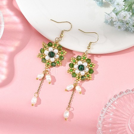 Handmade Glass Beaded with 304 Stainless Steel Hook Dangle Earrings EJEW-MZ00808-01-1