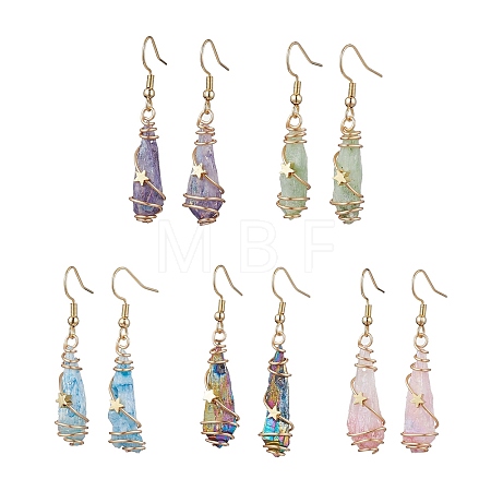 Irregular Nugget & Star Dyed Natural Quartz Crystal Dangle Earrings EJEW-JE05704-02-1