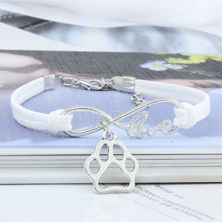 Infinity & Paw Print & Word Love Alloy with Suede Cord Charm Bracelets FS-WG0006A-07-1
