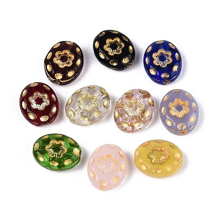 Oval with Flower Glass Beads GLAA-T025-48M-1
