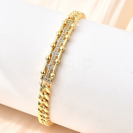Brass Micro Pave Clear Cubic Zirconia Rectangle Link Bracelets BJEW-F498-01A-G-1