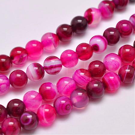 Natural Striped Agate/Banded Agate Bead Strands G-G962-6mm-01-1
