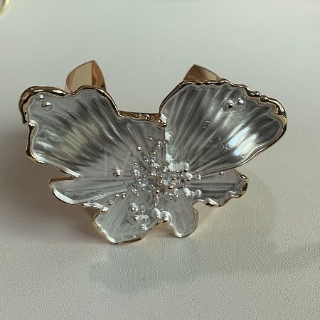 Alloy Enamel Butterfly Open Cuff Bangles with Imitation Pearl for Women WGF7963-02-1