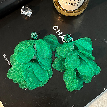 Alloy Polyester Flower Tassel Stud Earrings FS-WG690F4-05-1