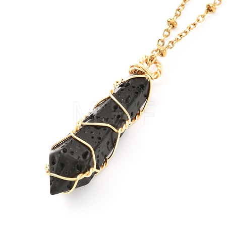 Double Pointed Natural Lava Rock Pendant Necklace NJEW-JN03720-04-1