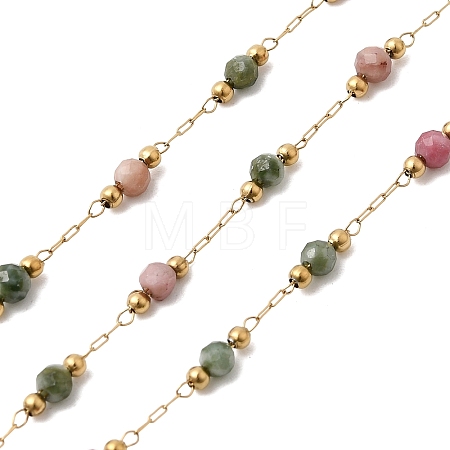 Handmade Natural Indian Agate & 316 Stainless Steel Round Link Chains CHS-L033-07G-04-1