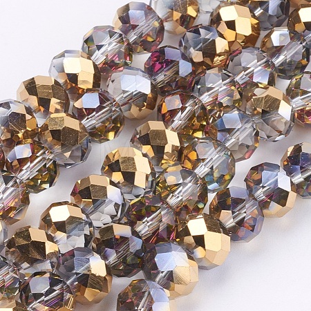 Half Plated Faceted Rondelle Electroplate Glass Beads Strands X-EGLA-D020-10x8mm-14-1