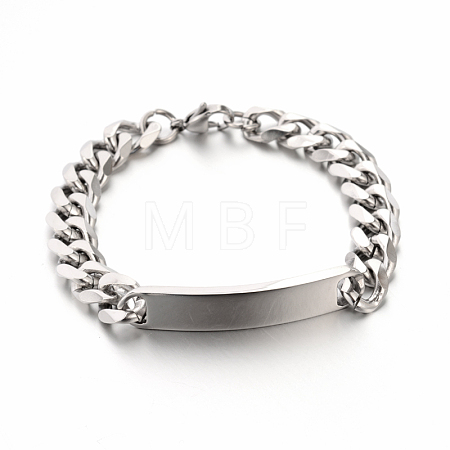 Tarnish Resistant 304 Stainless Steel Curb Link Chain ID Bracelets STAS-M175-07P-1