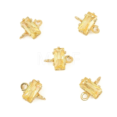 Brass Pave Cubic Zirconia Rectangle Connector Charms KK-P347-06G-01-1
