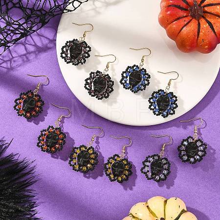 Halloween Gothic Synthetic Turquoise Skull Dangle Earrings EJEW-MZ00807-1