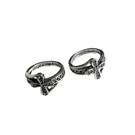 Rhinestone Cross Finger Rings WG60763-02-1