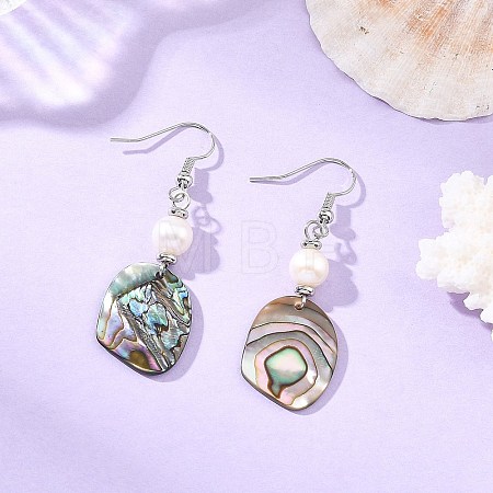 Natural Cultured Freshwater Pearl & Abalone Shell/Paua Shell Beads Dangle Earrings EJEW-JE07313-02-1