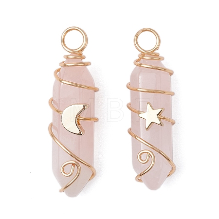 2Pcs 2 Styles Natural Rose Quartz Double Terminated Pointed Pendants PALLOY-JF03122-03-1