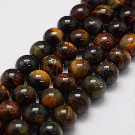 Natural Yellow Blue Tiger Eye(Dyed & Heated) Bead Strands G-P230-07-14mm-1