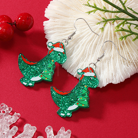 Cute Christmas Dinosaur Acrylic Dangle Earrings WY1502-2-1