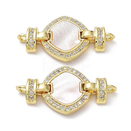 Rack Plating Brass Micro Pave Clear Cubic Zirconia Fold Over Rhombus Clasps KK-F858-09G-1