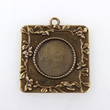 Vintage Tibetan Style Alloy Square Carved Branch Pendant Cabochon Bezel Settings X-TIBEP-M018-17AB-NF-1