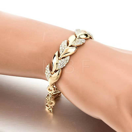 Leaf Alloy Rhinestone Link Bracelets for Women WGBDB93-01-1