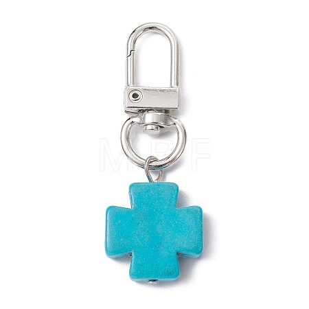 Synthetic Turquoise Cross Pendant Decorations HJEW-JM01530-A-1