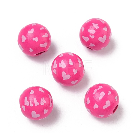 Valentine's Day Spray Painted & Printed Wood European Beads WOOD-L023-03E-1
