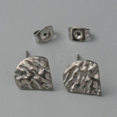 304 Stainless Steel Textured Geometry Stud Earring Findings with Hole STAS-WH0027-54M-1