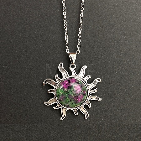 Natural Ruby in Zoisite Sun Pendant Alloy Chain Vintage Necklaces WB3716-17-1