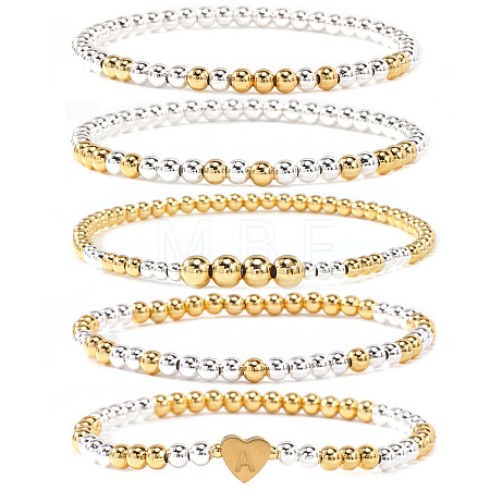 5Pcs Brass Beads Stretch Bracelets for Women CW0227-1-1